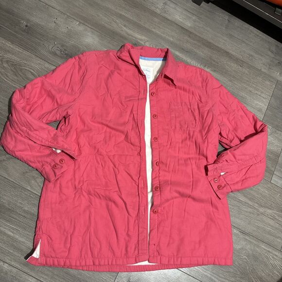 LL Bean Shirt Mens Medium Long Sleeve Button Fleece Front Pocket Casual pink - Picture 1 of 4